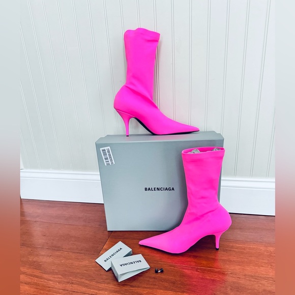 Final price Balenciaga pointy toe knife booties fluo pink color EU 37.5 US 8 - Picture 1 of 17